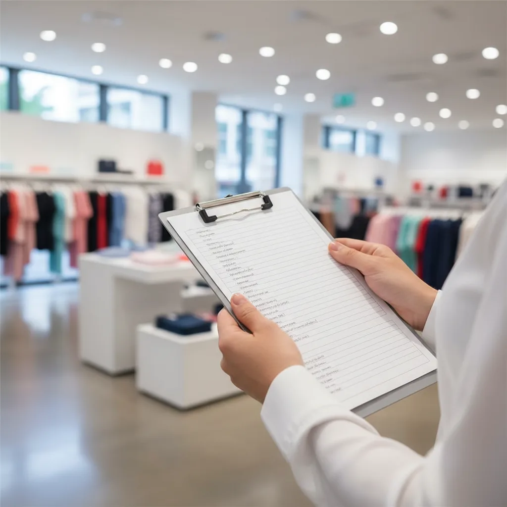 Persona con una hoja de evaluación dentro de una tienda